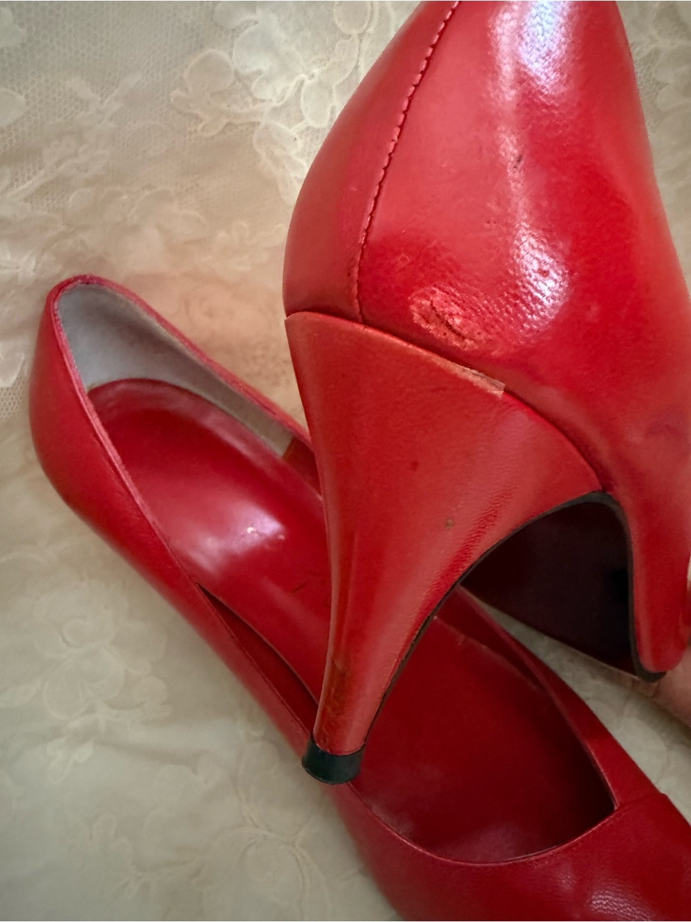 Vintage IMPO Brand Red Leather Pointed-Toe Heels 8.5 1980s 1990s Coquette - Picture 10 of 13
